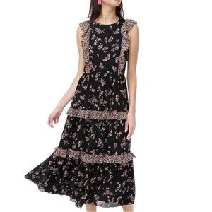 NWT J. Crew Floral Ruffle Midi Dress Pink Black 8